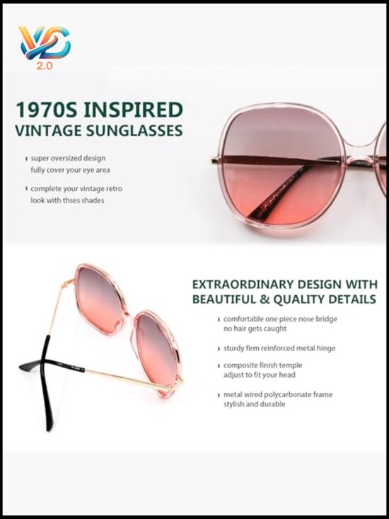 Oversized Square Sunglasses Retro Vintage Trendy UV400 Protection main image 5